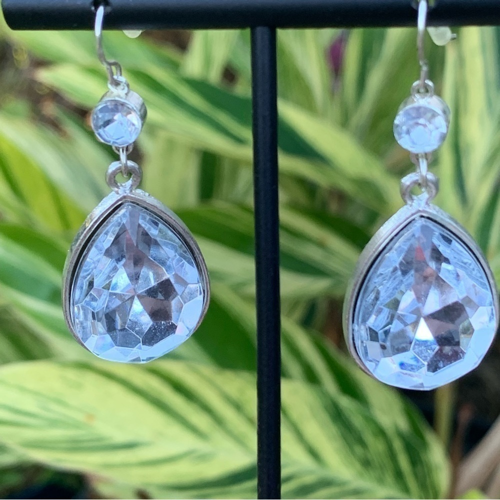 crystal teardrop dangle drop statement earrings party glam formal sparkly - Picture 7 of 13